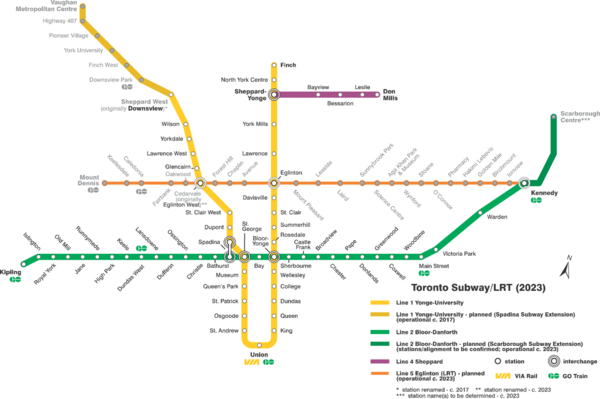 토론토의 지하철역 지도. /사진= https://www.ttc.ca